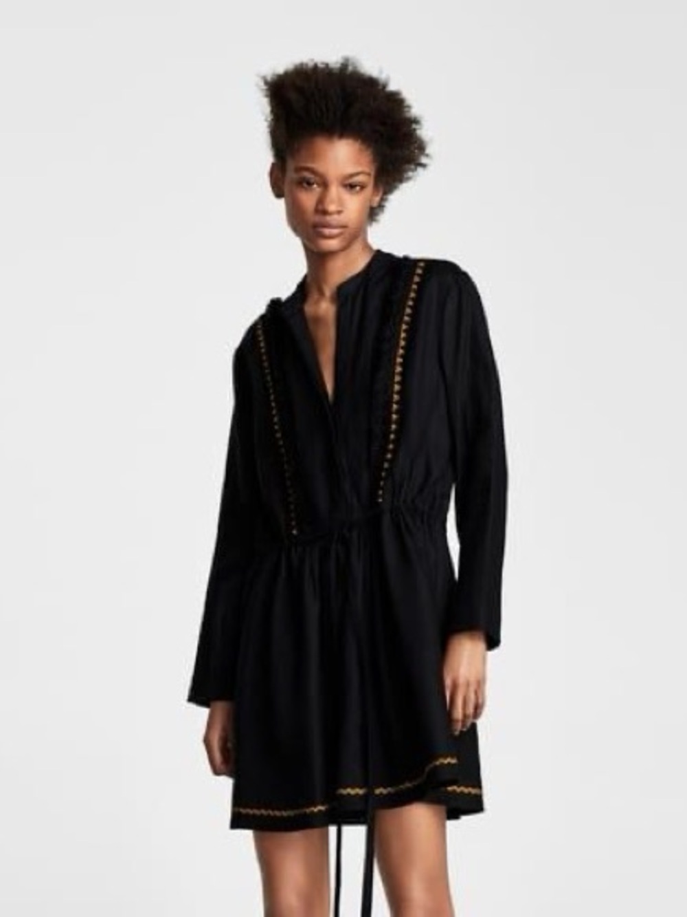 Zara Black 100% Linen Dress Size Small Bohemian Embroidered Resort Wear Summer